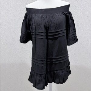 Ces Femme Black Off-Shoulder Ruffled Blouse